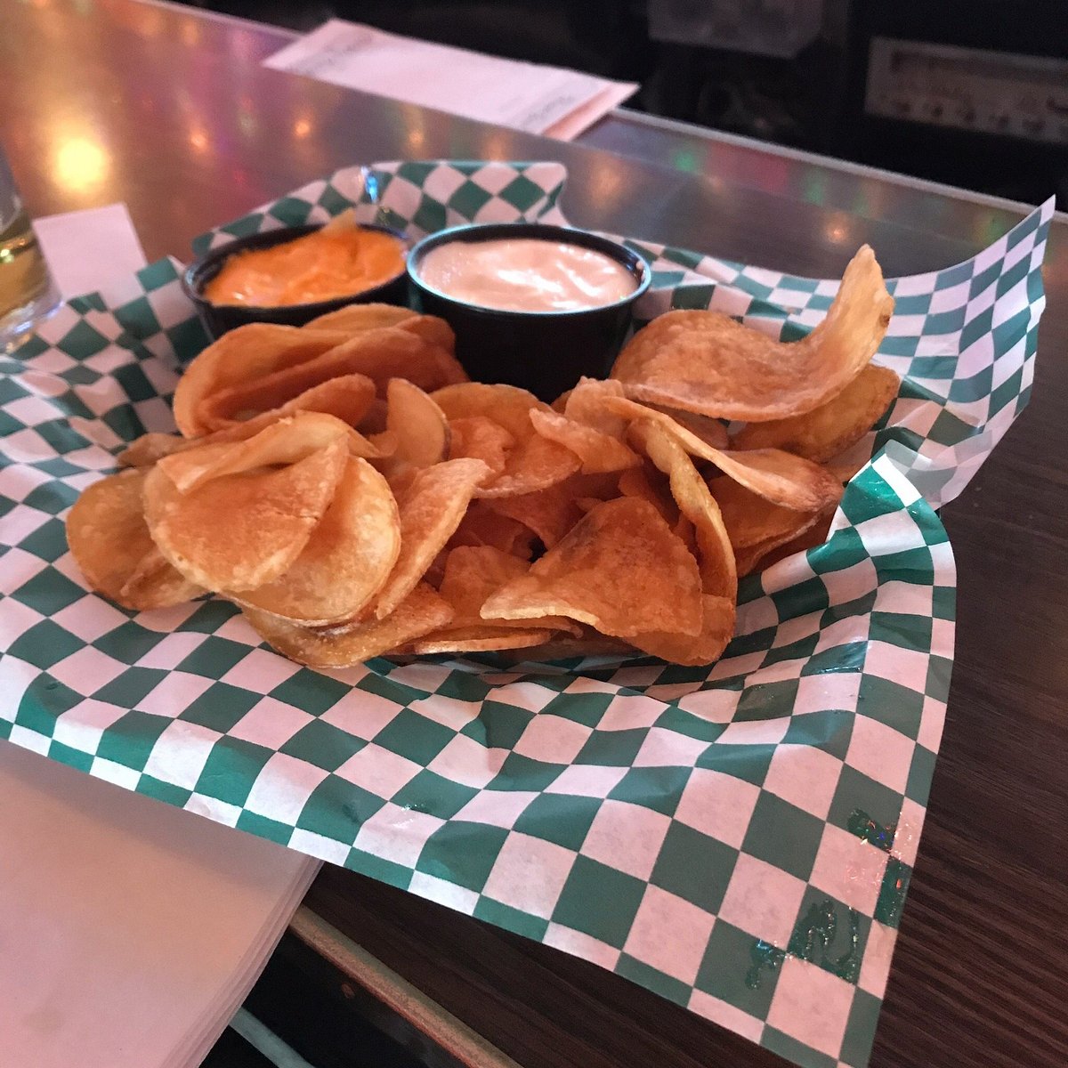 Bob's Garage signature dishes Dippers Soft PretzelsHouse Fried ChipsPumpkin Ale